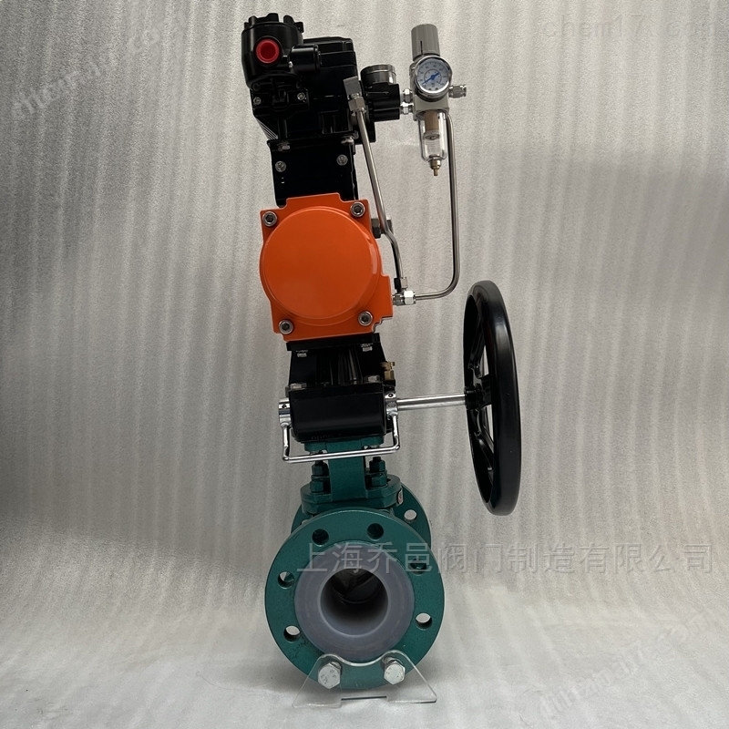 带定位器气动带手轮V型调节衬氟球阀 带定位器气动带手轮V型调节衬氟球阀