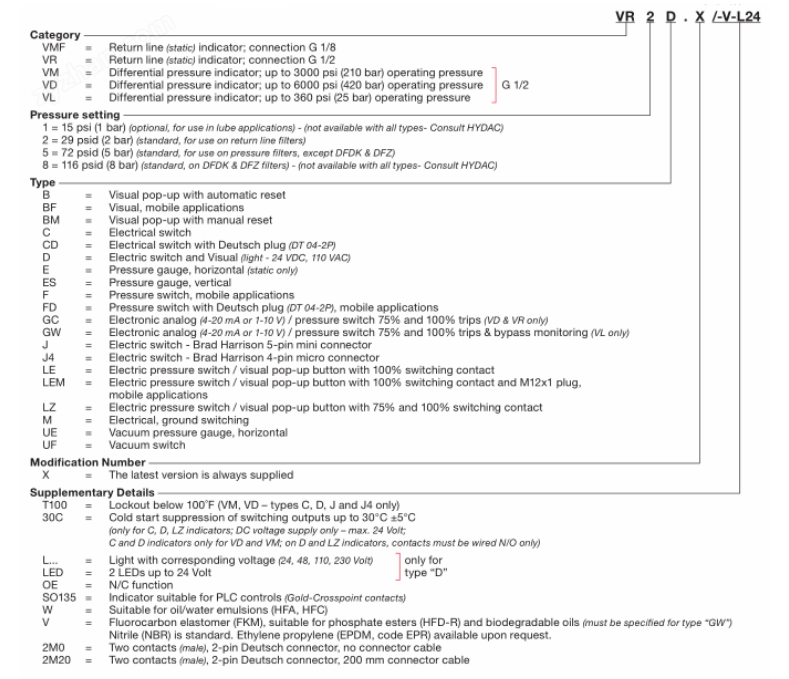 VR2D.1/-LED贺德克差压传感器选型指南 