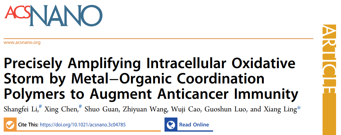 利用金属-有机配位聚合物精准放大胞内氧化风暴增强抗癌免疫 